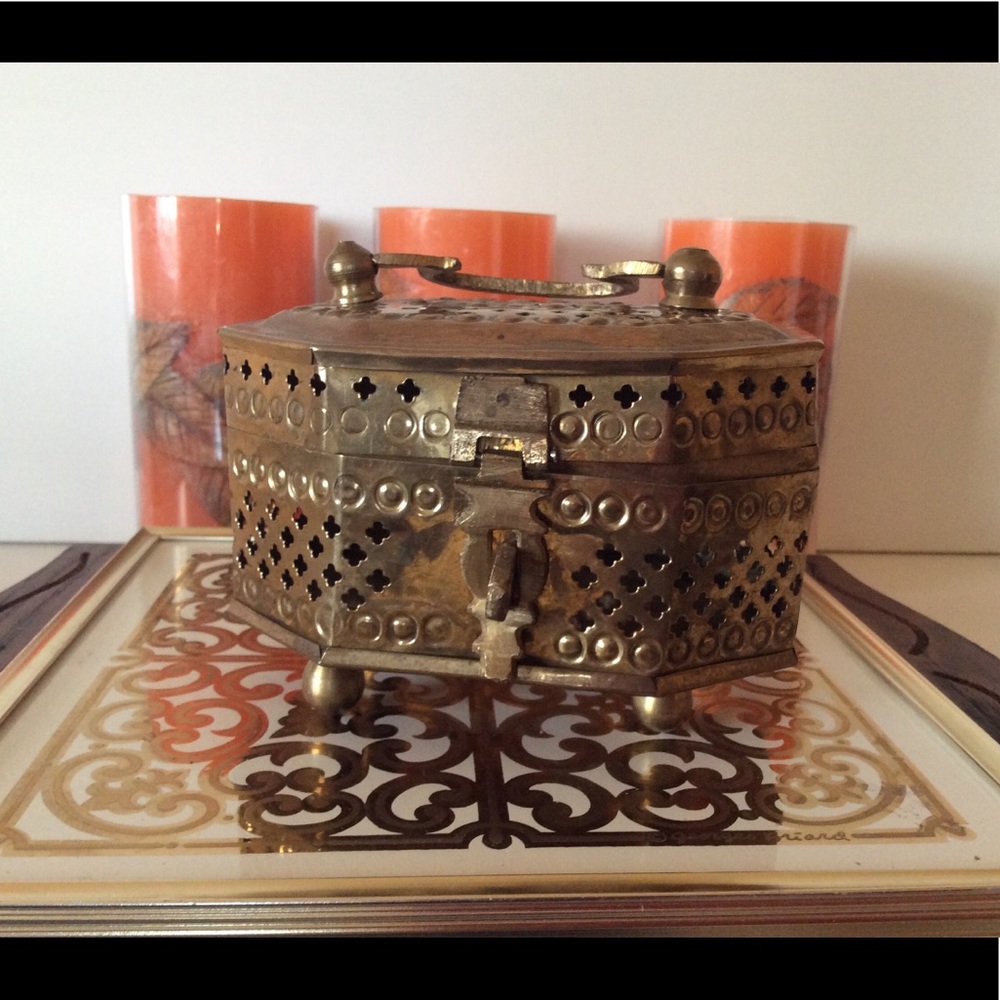 Vintage Brass Indian Pierced Trinket Box 3.5”x 5”